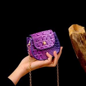 Crocodile Mini Crossbody Bag with Chain Shoulder Strap.